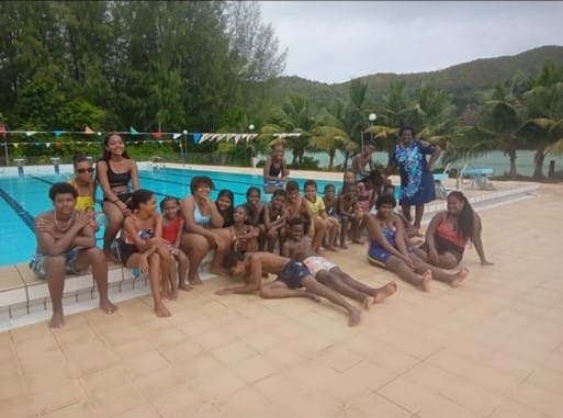 praslin scouts in pool after scouting activities