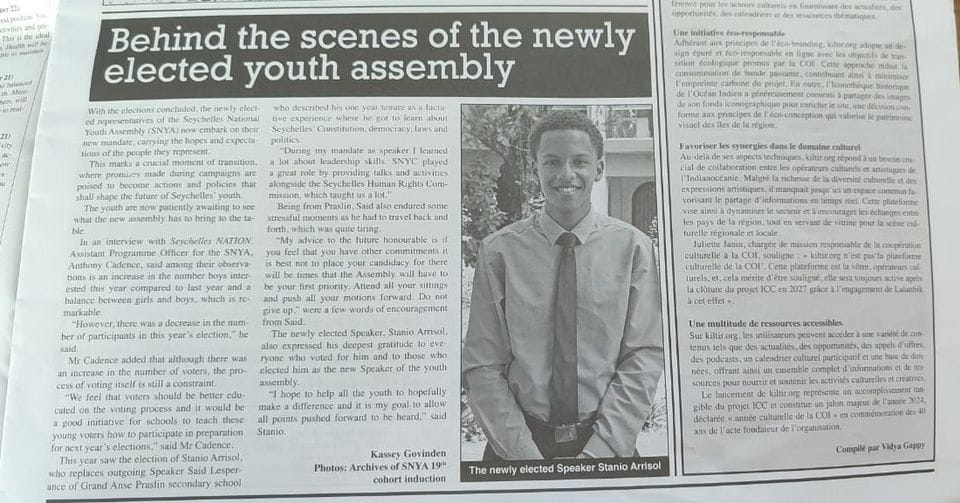 Stanio Arrisol on seychelles newspaper