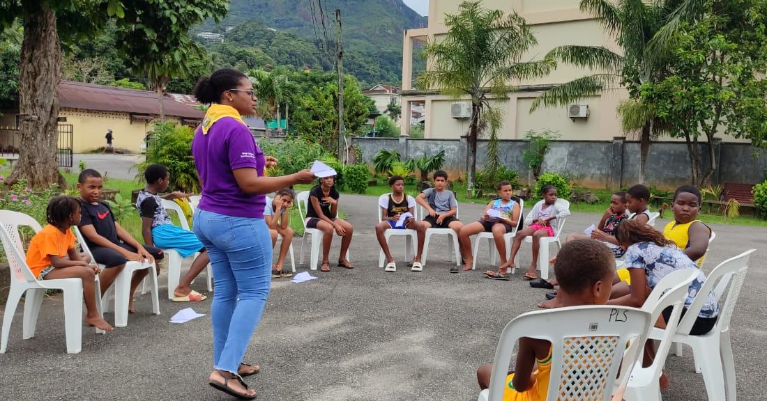 Mahe scouts having solar activities with kids with special needs